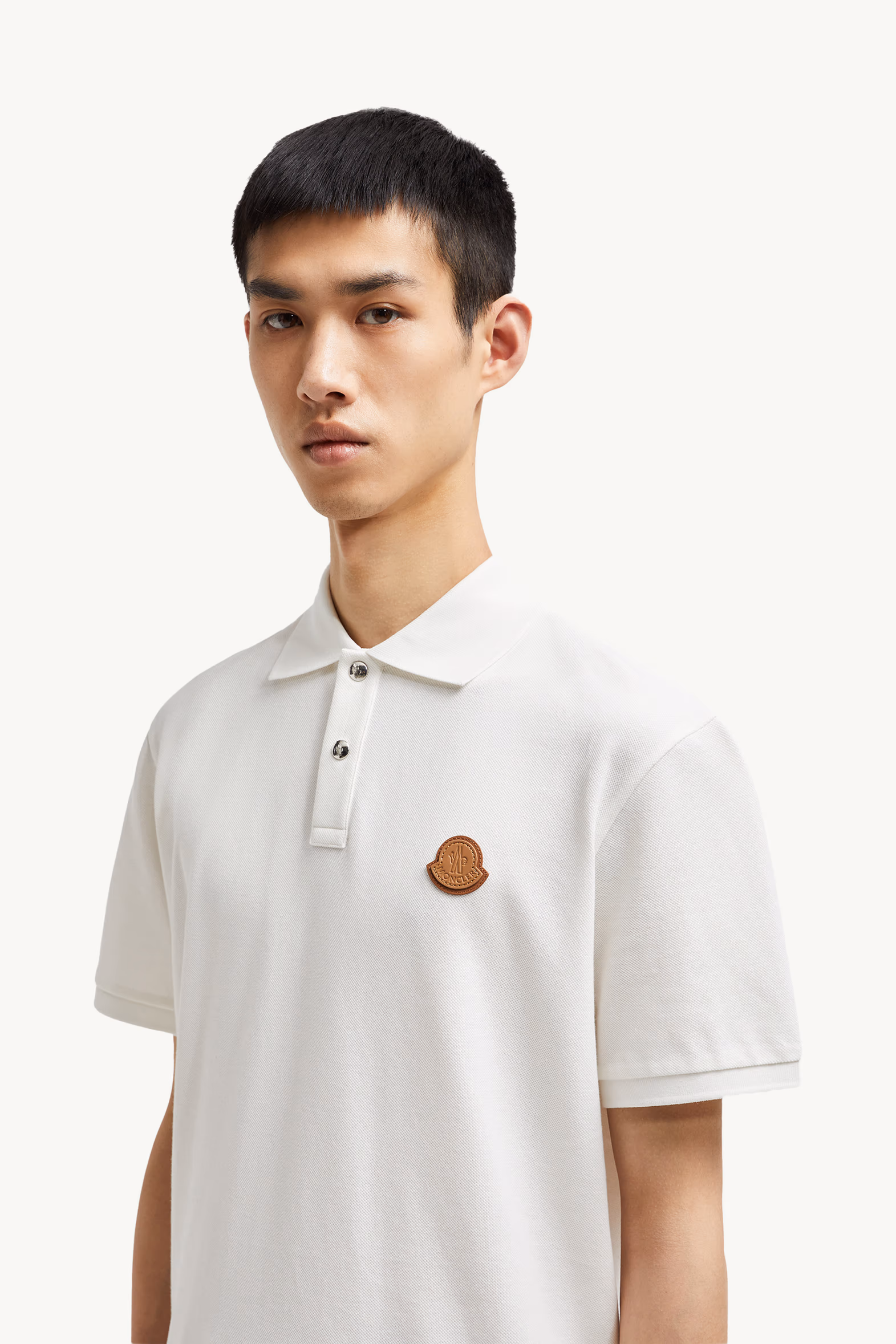 Logo Patch Cotton Piquet Polo Shirt Men White Moncler 4